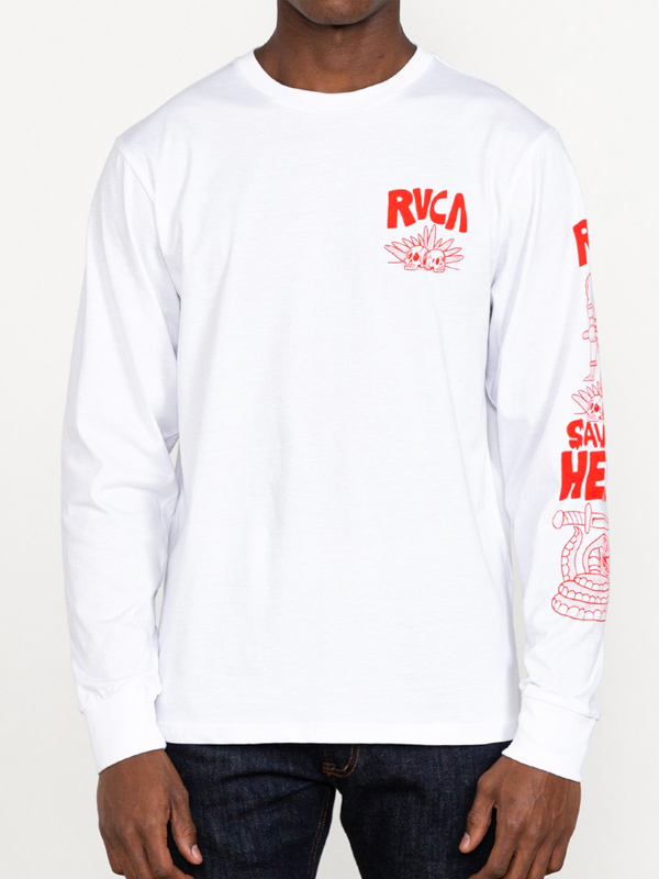 RVCA BARBARIAN white pánske tričko s dlhým rukávom - M
