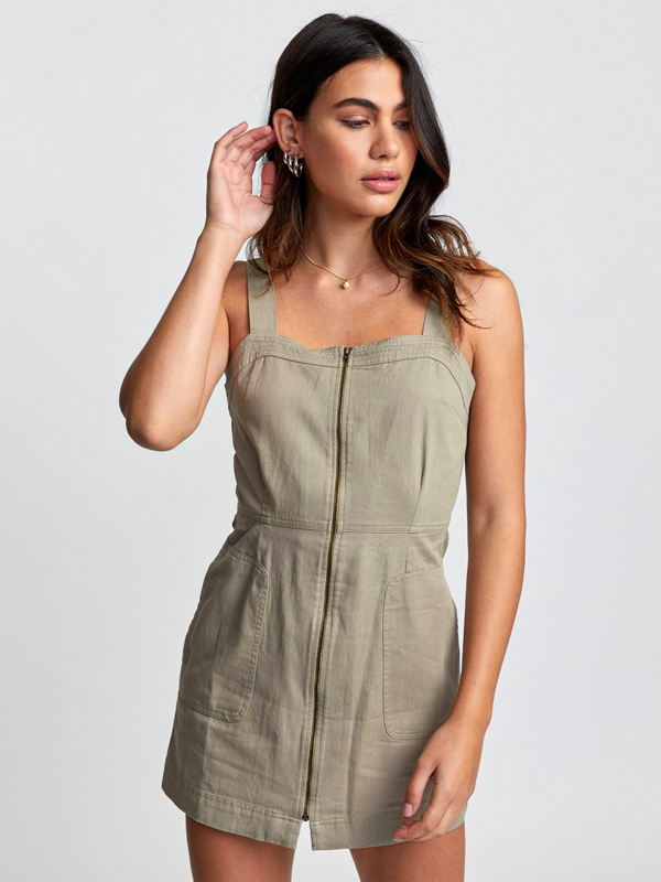 RVCA EMERY KHAKI SAGE plesové šaty krátke - S