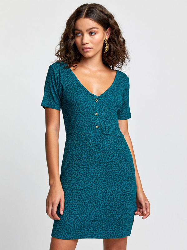 RVCA BLOOM STORM GREEN plesové šaty krátke - S